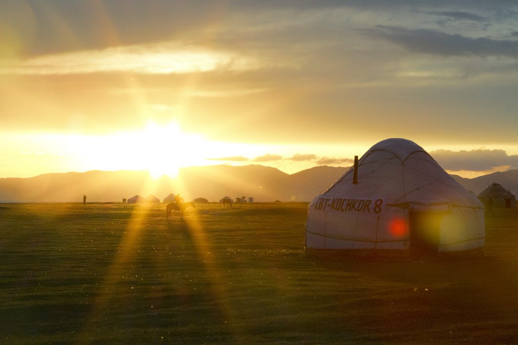 Camping in a yurt by Son Kol Lake in Kyrgyzstan. Discover what it's like to go horse riding in Kyrgyzstan.