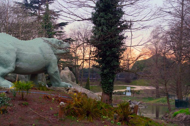Dinosaur statues of Crystal Palace Park in London. Where would you go if you could travel back in time?