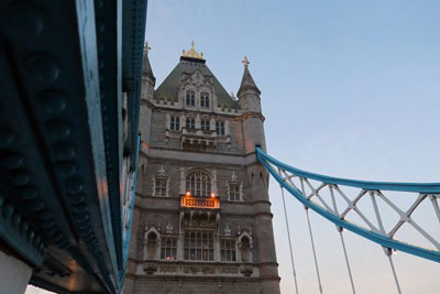 Looking up at London's Tower Bridge. Discover fun and quirky date ideas in London.