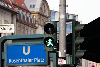 Ampelmann on a traffic light in front of Rosenthaler Platz. Have a great time in the German capital with this 4 day Berlin itinerary.